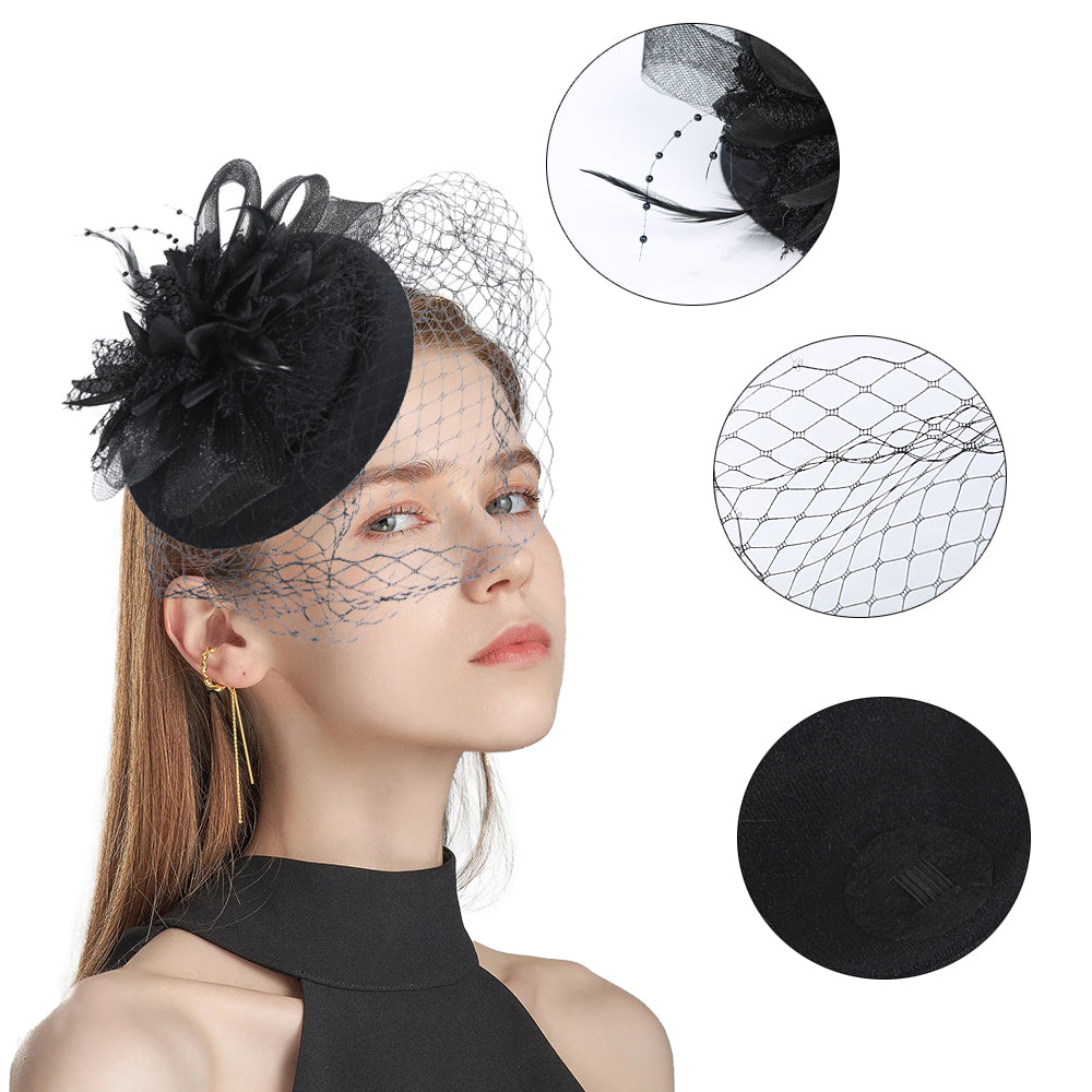 Black Handmade Fascinator Hats for Weddings & Tea Party